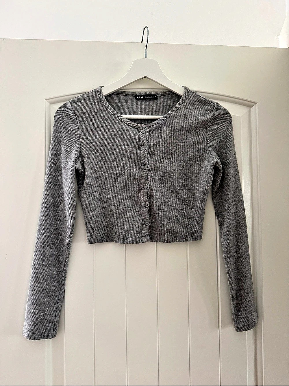 ZARA Rib Cardigan Gray Cropped